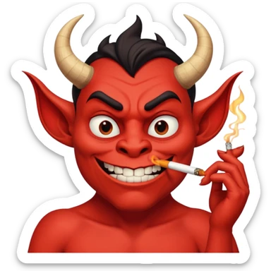 devil character inspired by the devil from The Emperor's New Groove, mischievous expression, smoking a cigarette, cartoonish sticker