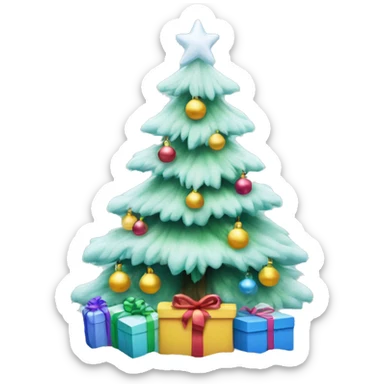 frosted christmas tree with presents underneath sticker