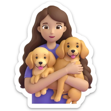 woman with long brown hair holding a golden retriever dog in her arms sticker
