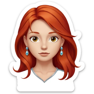 une personne joli, aved des cheveux long roux, des boucles d'oreilles de face dans un rond  sticker