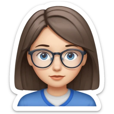 girl with brown and gray medium length hair and blue eyes with glasses sticker