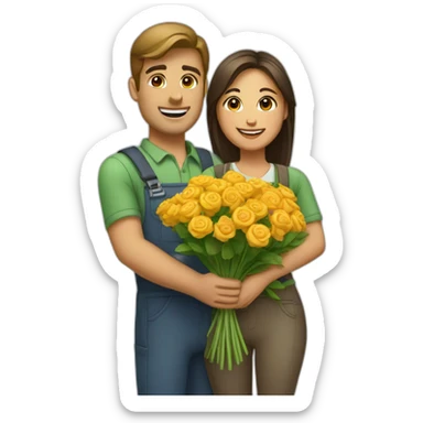 florist female giving flowers to delivery man sticker