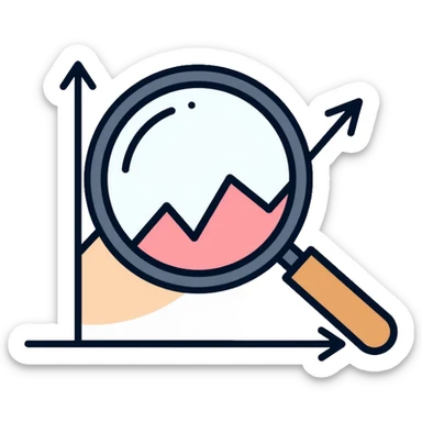 magnifying glass over a chart with downward trend sticker