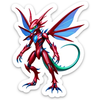  Cool Edgy Shiny Futuristic Ethereal Legendary Scizor-Digimon-Schyther-Flygon-hybrid full body sticker