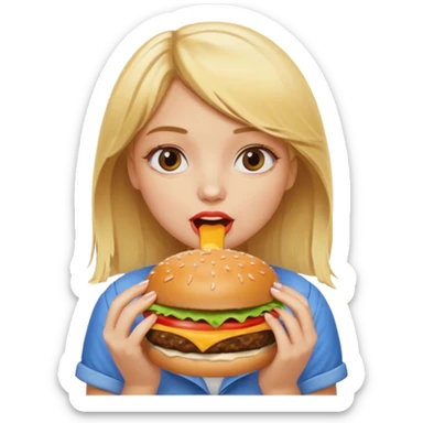 A blonde girl eating a burger sticker