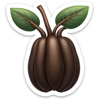 A realistic illustration of black ginseng root (heuksam) in the style of iPhone emoji: glossy dark brown-black color, smooth gradient shading, subtle texture details on the root surface, elegant natural curves, clean simple shapes, no outlines, slight 3D depth, high-quality digital illustration.
 sticker