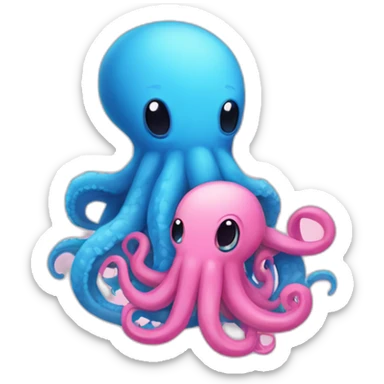 an adorable blue kraken hugging another pink kraken  adorable sticker