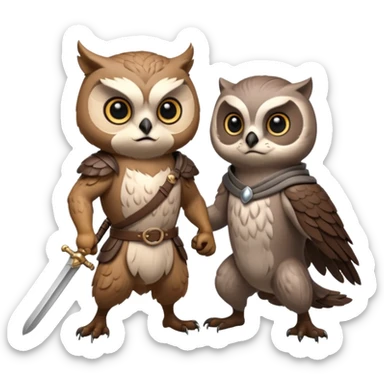 An owl and  an otter fighting with a sword sticker