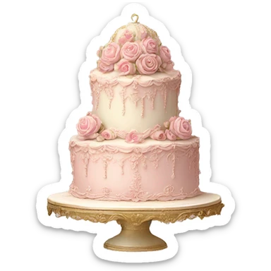 Vintage, highly detailed, rococo, Victorian, Birthday cake, pale pink, sticker