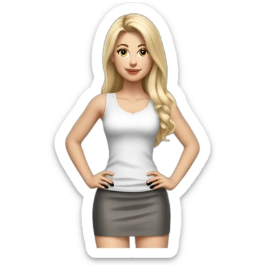 hyperrealistic caucasian long blonde haired brown eyed woman white low cut tank top gray tight mini skirt black high heels full body neutral pose sticker