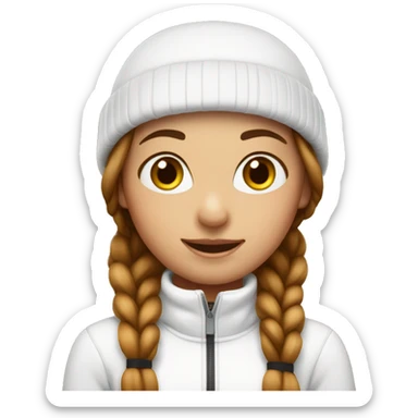 Ski girl with white hat and two brown braids sticker