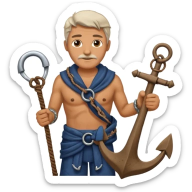 Ancient  man with animal skin clothes with Anchor sticker