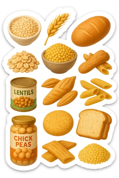 emoji stile iphone 3d di questi elementi che fluttuano in aria:

Riso, quinoa, avena, miglio, couscous senza glutine
Pasta e pane gluten-free
Farro a lievitazione lunga
Lenticchie e ceci in scatola

 che fluttuano sparse casualmente in aria, iperealistico 4k sticker