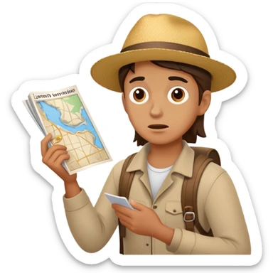 Traveler looking at map confused and lost sticker