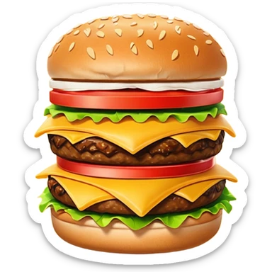 A clean and simple icon of fast food in emoji-style illustration. A burger with fries, nuggets and shawarma, bright and bold colors, simple shapes, flat design, high contrast, inviting and appetizing. sticker