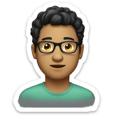 a young man with a fatter face, fair skin, black hair and glasses sticker