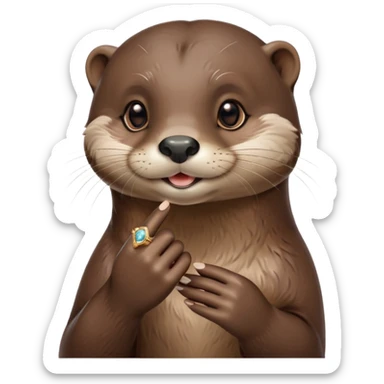 Female otter with an engagement ring on a finger  sticker