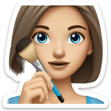 “A fair-skinned brunette girl with blue eyes is applying makeup with a brush.” sticker