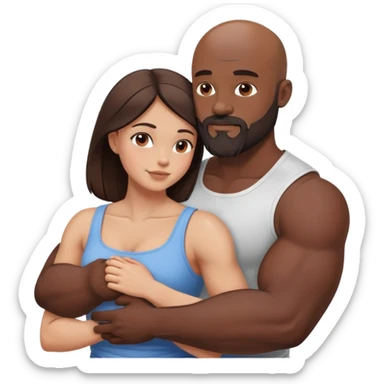 Muscular Bald man with a beard intimately hugging his young brunette wife  sticker