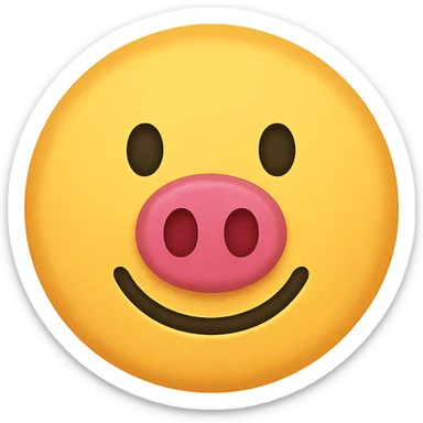 yellow face with pink pig nose, digital illustration, emoji style, no background sticker