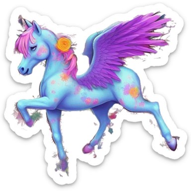 Trippy patchwork Zombie Pegasus unicorn psychedelic flowers floral groovy art neon rave raving sticker