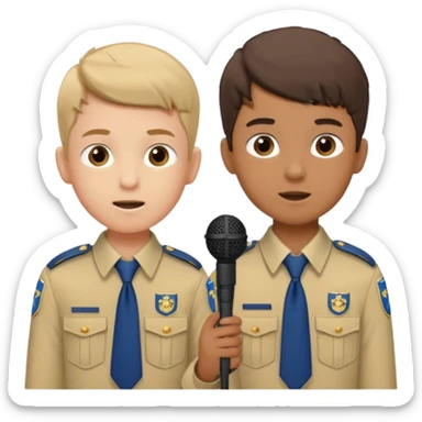 2 boys brigade parade EMCEES speaking into mics sticker