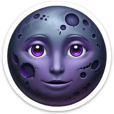 iOS emoji, dark moon, silver outline, mystical symbols, dark fantasy, smooth texture sticker