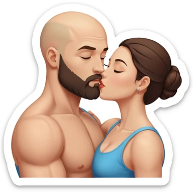 Muscular Bald man with a beard passionately kissing his young brunette wife  sticker