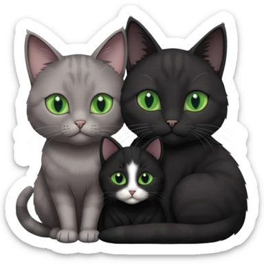 1 regal looking grey cat with pastal green eyes and 1 black with green eyes cat cuddling sticker