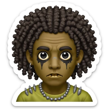 Zumbi man with curly hair, black eye, studded earrings on both ears sticker
