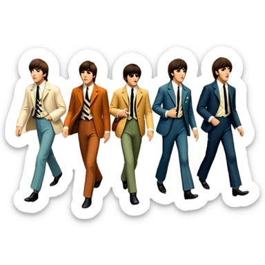 Cinematic Realistic The Beatles Abbey Road Scene Emoji, depicting the legendary band of four crossing the iconic zebra-striped street in their classic outfits, exuding effortless charisma and musical legacy. The scene is bathed in warm, nostalgic lighting with rich textures that capture the essence of 1960s rock history. sticker