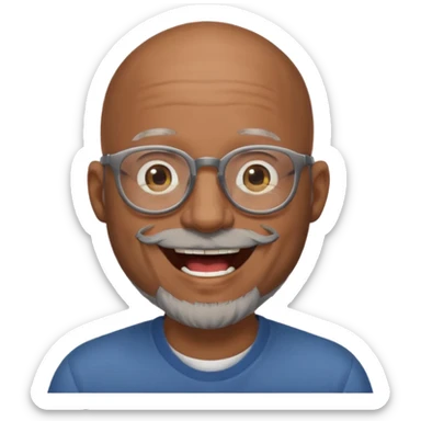 bald headed brown man gray beard glasses laughing sticker