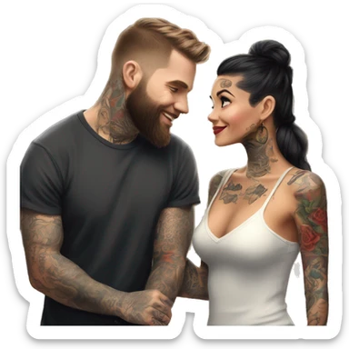 Romantic movie theater date for beautiful tattooed couple sticker