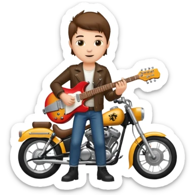 We're creating a quiz for a New Year's Eve team. The idea is that people have to guess which emoji belongs to which person from three emojis. Now it's up to you to make one whole emoji from the following  emojis.  🏍🎸🍻👦 sticker