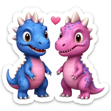 2 Dino one Triceratops cute pink kawei in love with one Blue t-Rex  sticker