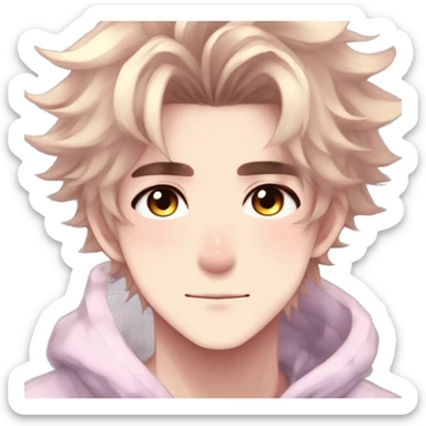Gorgeous romantic hot attractive anime style modern anime shojo guy with pretty messy hair and colorful eyes and blushing face aesthetic trending style  pastelcore cottagecore kawaiicore sticker