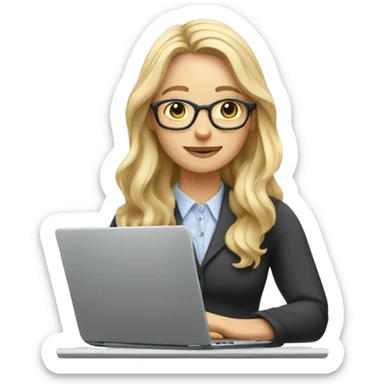 English teacher (woman blond long hair wavy not wearing glasses teaching online on her laptop) sticker