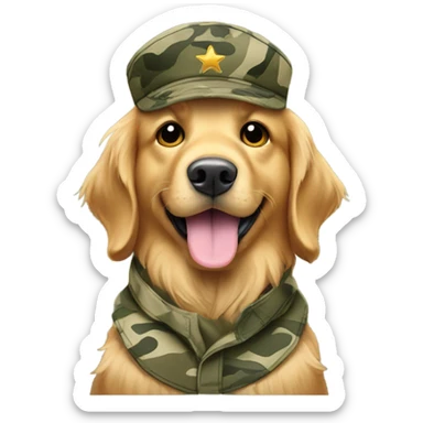 Golden retriever wearing army uniform sticker