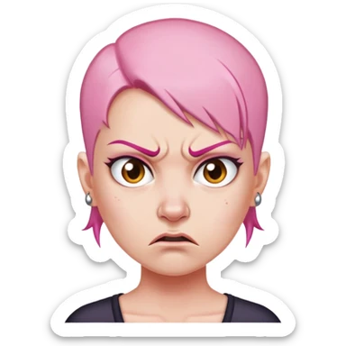 angry feminist with half bald head and half pink hair sticker