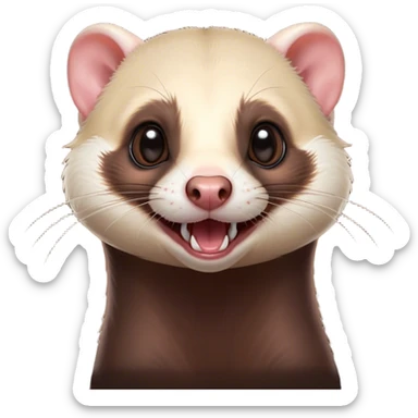 Cinematic Comical sable ferret Portrait Emoji, Head tilted dramatically with an exaggeratedly shocked expression, featuring a slender, wiggly body and a distinct sable ferret head with a pointed snout and small ears, with wide, hilariously expressive eyes full of humorous disbelief, Simplified yet hilariously expressive features, highly detailed, glowing with a slightly sassy natural glow, high shine, dramatic yet playful, stylized with an air of quirky charm, soft glowing outline, capturing the essence of a meme-worthy sable ferret that looks ready to scamper into viral fame! sticker
