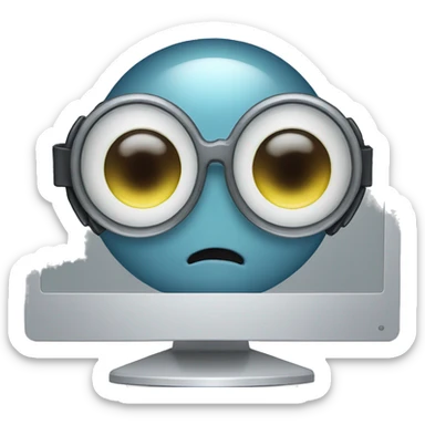 computer monitor with eyeball in the center wearing glasses sticker