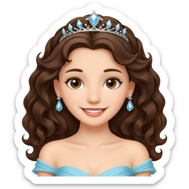a beautiful brunette wavy flowy hair princess wearing a gown with elegant piercing and smile gently  sticker