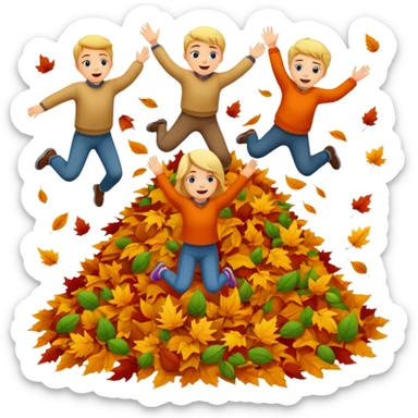 Kids jumping in a pile of leaves fall sticker