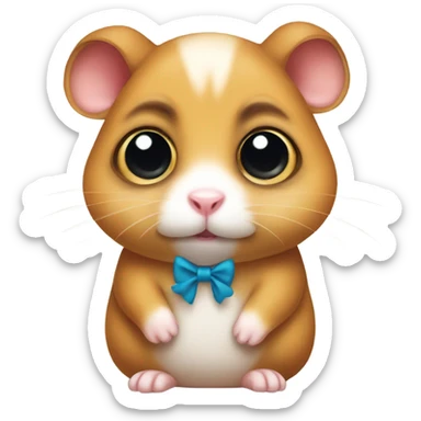  Sad big eyed hamster with bow on ear sticker