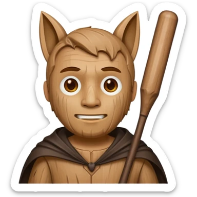 A wooden guy with a bat name tung tung tung sahur sticker
