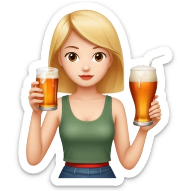 a young woman full length wathing series with a bottle of beer and tom yum  sticker