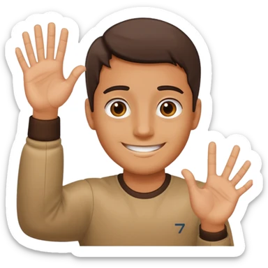 A guy with his left hand higher right lower left hand with a 6 on it right with a 7 sticker