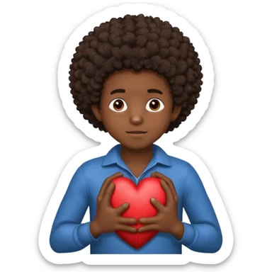 I want a black boy with chocolate skin and a small messy afro holding a heart close to his chest with his hands over the heart as if to present it to someone he loves. I want the name “Aja” on the heart. sticker