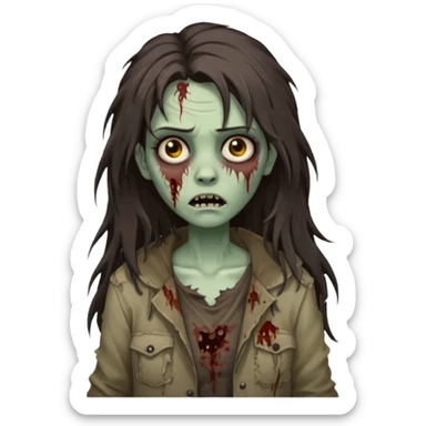 Zombie woman with wavez, dark brown long hair (not thick or voluminous sticker