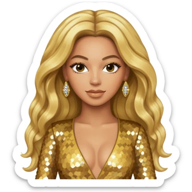 Beyonce from Destiny's Child with long blonde hair, gold outfit sticker